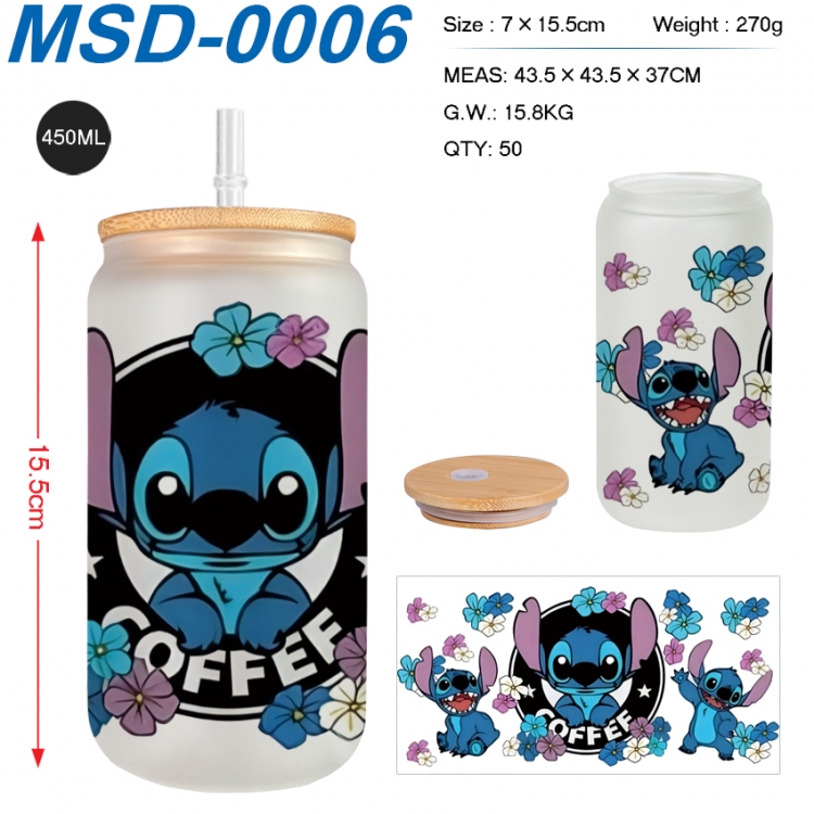 Lilo & Stitch Anime frosted glass cup with straw 450ML