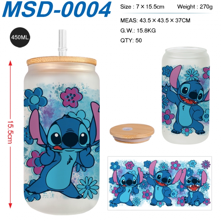 Lilo & Stitch Anime frosted glass cup with straw 450ML