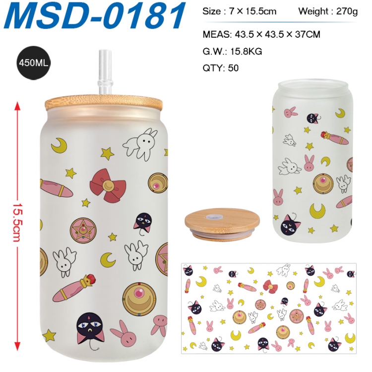 sailormoon Anime frosted glass cup with straw 450ML  MSD-0181