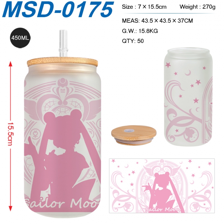 sailormoon Anime frosted glass cup with straw 450ML MSD-0175