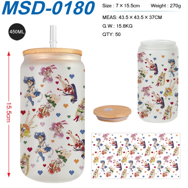 sailormoon Anime frosted glass cup with straw 450ML  MSD-0180