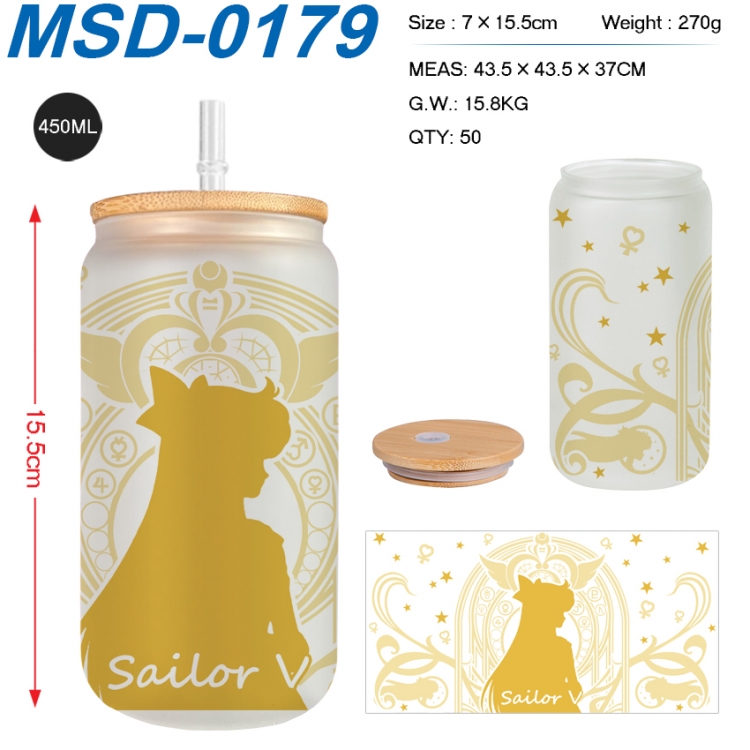sailormoon Anime frosted glass cup with straw 450ML MSD-0179