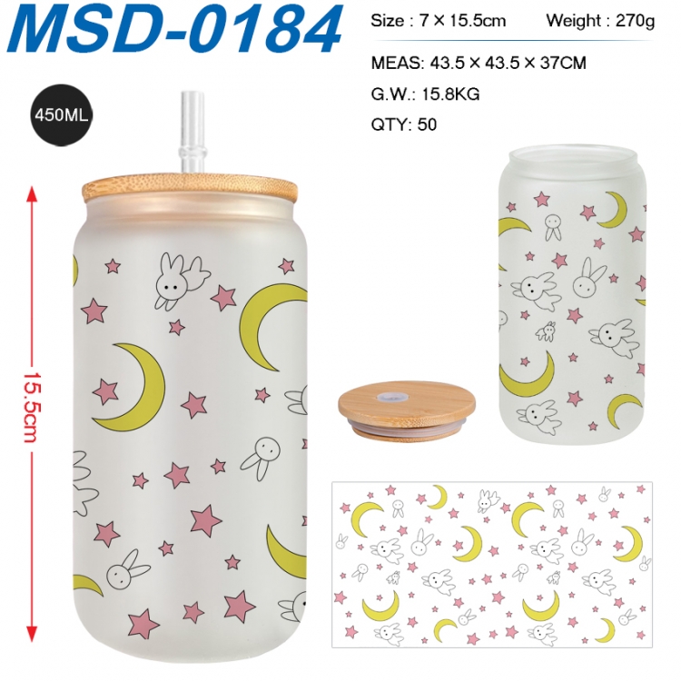 sailormoon Anime frosted glass cup with straw 450ML MSD-0184