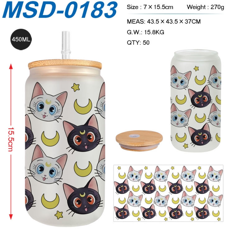 sailormoon Anime frosted glass cup with straw 450ML MSD-0183