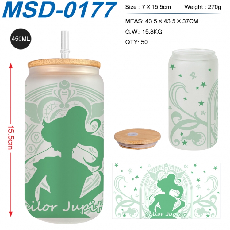 sailormoon Anime frosted glass cup with straw 450ML MSD-0177