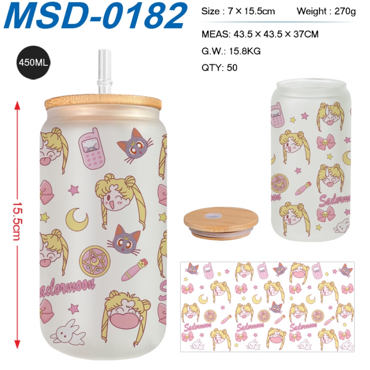 sailormoon Anime frosted glass cup with straw 450ML MSD-0182