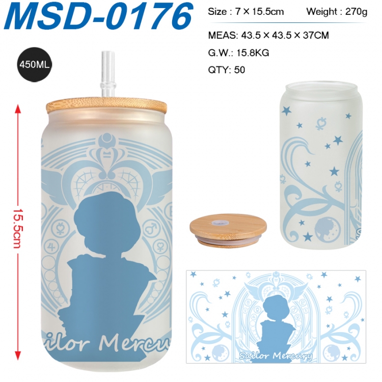 sailormoon Anime frosted glass cup with straw 450ML MSD-0176