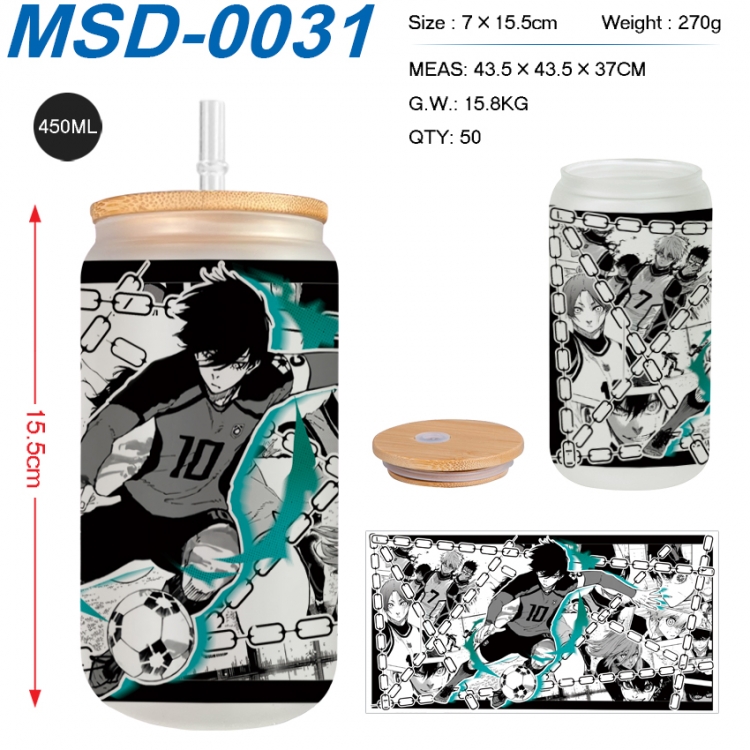 BLUE LOCK Anime frosted glass cup with straw 450ML MSD-0031