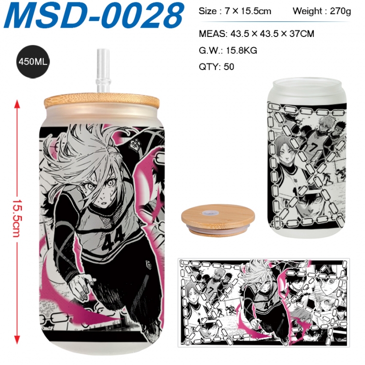 BLUE LOCK Anime frosted glass cup with straw 450ML MSD-0028