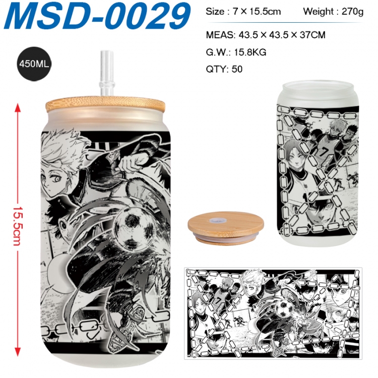 BLUE LOCK Anime frosted glass cup with straw 450ML MSD-0029