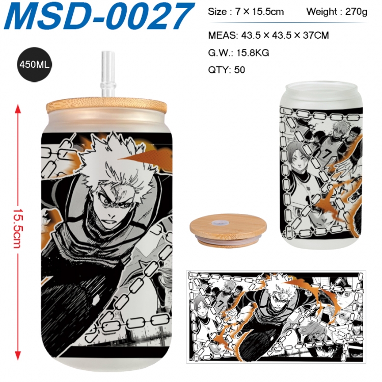 BLUE LOCK Anime frosted glass cup with straw 450ML MSD-0027
