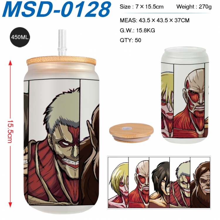 Shingeki no Kyojin Anime frosted glass cup with straw 450ML MSD-0128