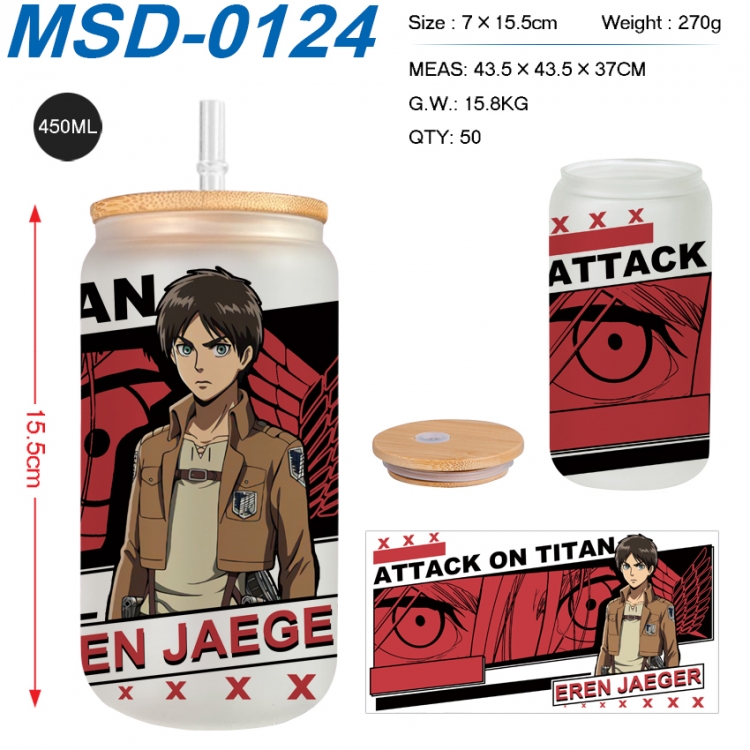 Shingeki no Kyojin Anime frosted glass cup with straw 450ML MSD-0124