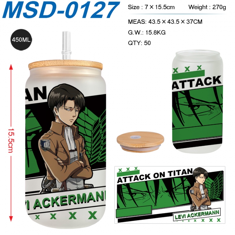 Shingeki no Kyojin Anime frosted glass cup with straw 450ML MSD-0127