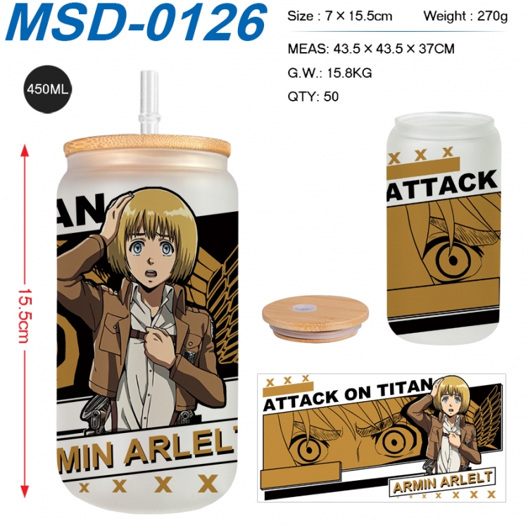 Shingeki no Kyojin Anime frosted glass cup with straw 450ML MSD-0126