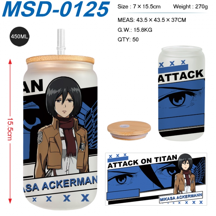 Shingeki no Kyojin Anime frosted glass cup with straw 450ML  MSD-0125