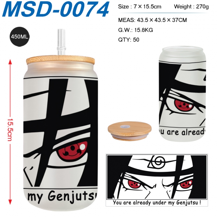 Naruto Anime frosted glass cup with straw 450ML