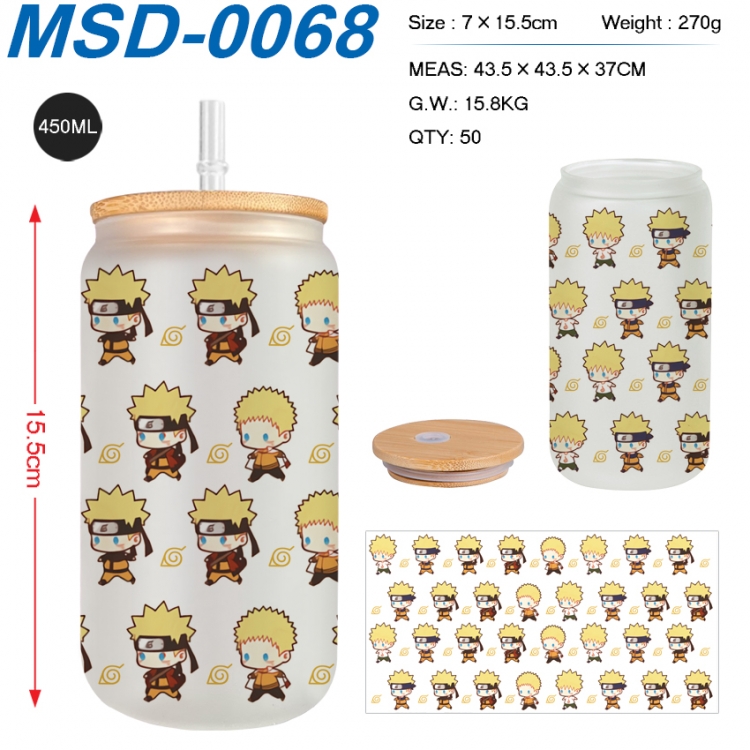 Naruto Anime frosted glass cup with straw 450ML