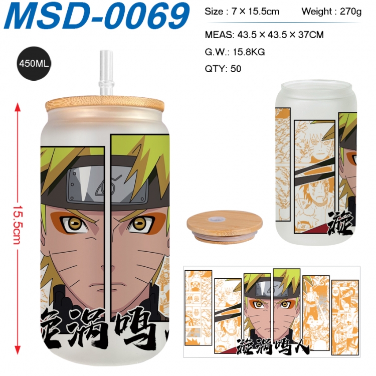 Naruto Anime frosted glass cup with straw 450ML