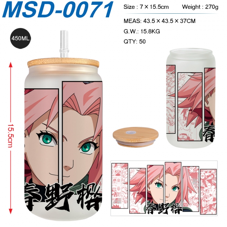 Naruto Anime frosted glass cup with straw 450ML