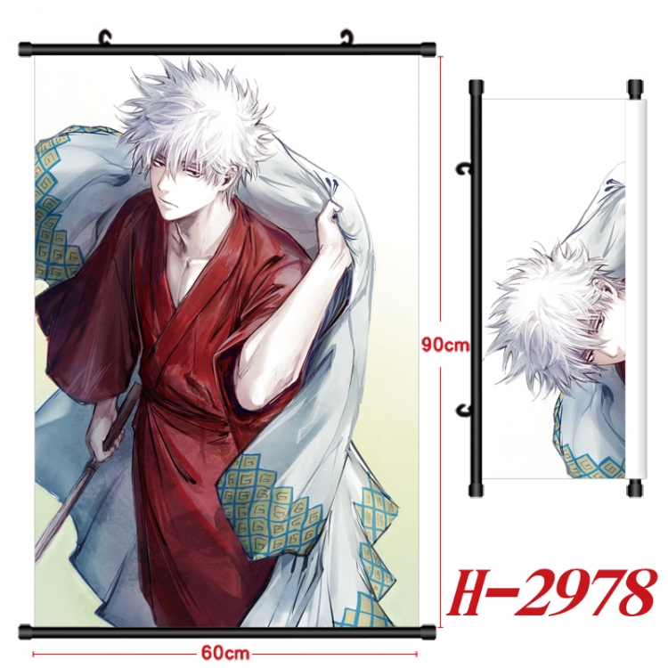 Gintama Anime Black Plastic Rod Canvas Painting Wall Scroll 60X90CM