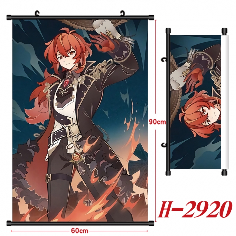 Genshin Impact Anime Black Plastic Rod Canvas Painting Wall Scroll 60X90CM