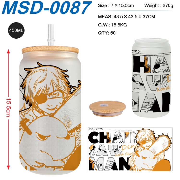 Chainsawman Anime frosted glass cup with straw 450ML