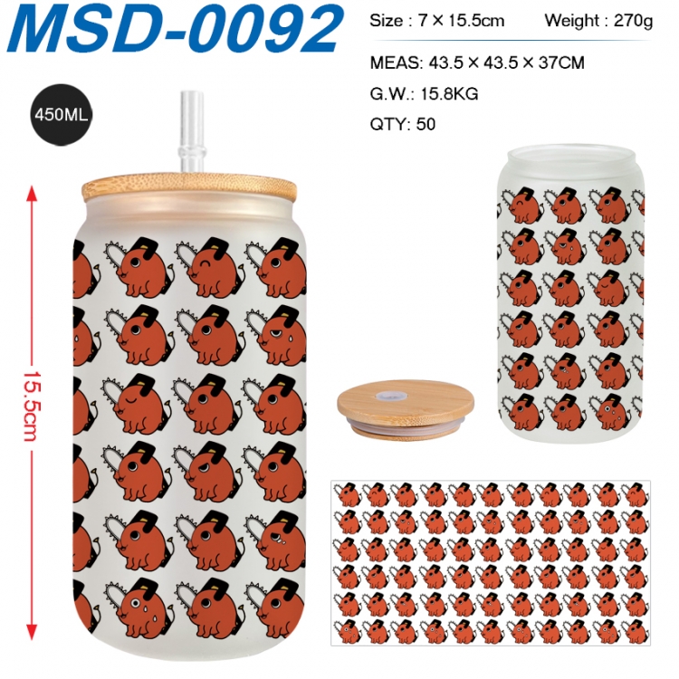 Chainsawman Anime frosted glass cup with straw 450ML