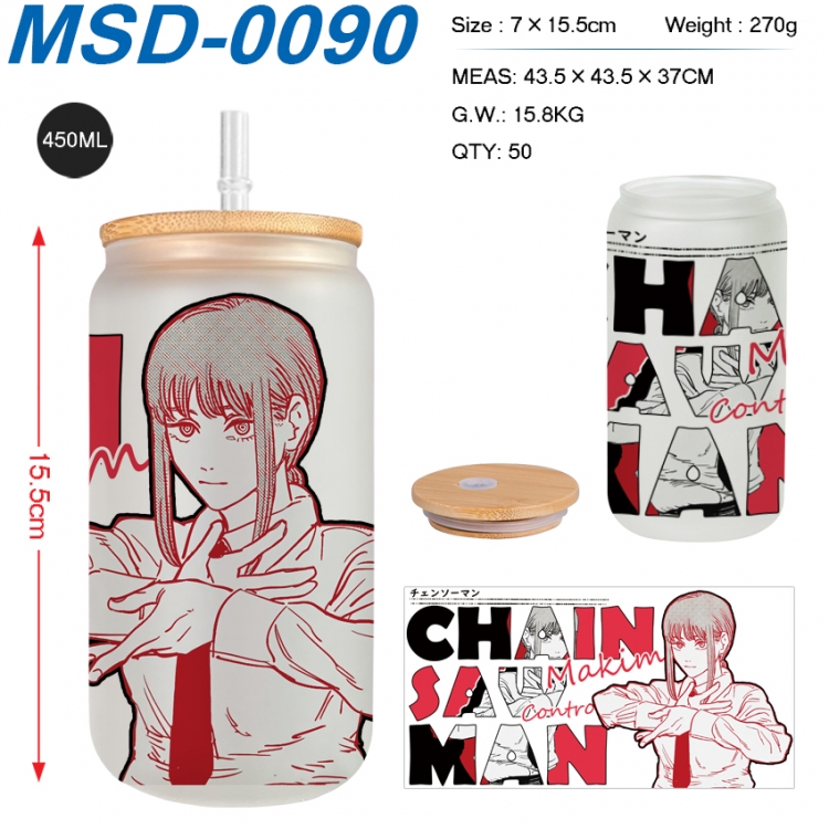 Chainsawman Anime frosted glass cup with straw 450ML