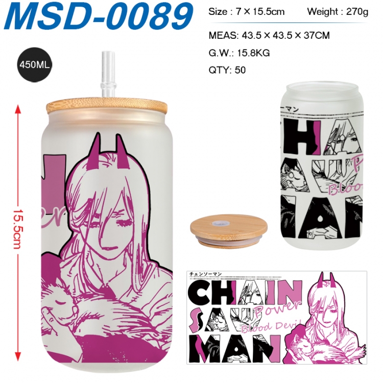 Chainsawman Anime frosted glass cup with straw 450ML