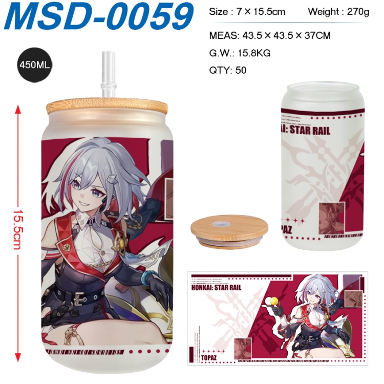 Honkai: Star Rail Anime frosted glass cup with straw 450ML