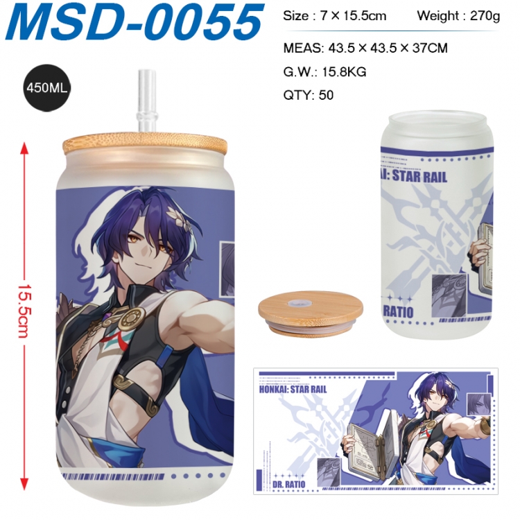 Honkai: Star Rail Anime frosted glass cup with straw 450ML