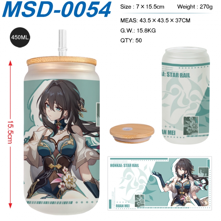 Honkai: Star Rail Anime frosted glass cup with straw 450ML