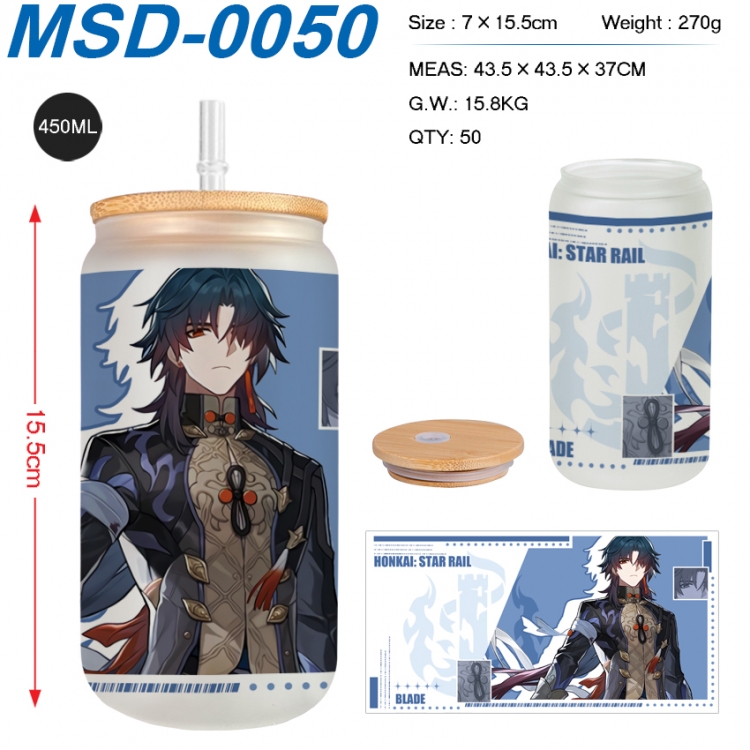 Honkai: Star Rail Anime frosted glass cup with straw 450ML