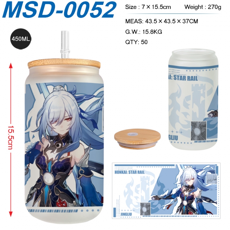 Honkai: Star Rail Anime frosted glass cup with straw 450ML