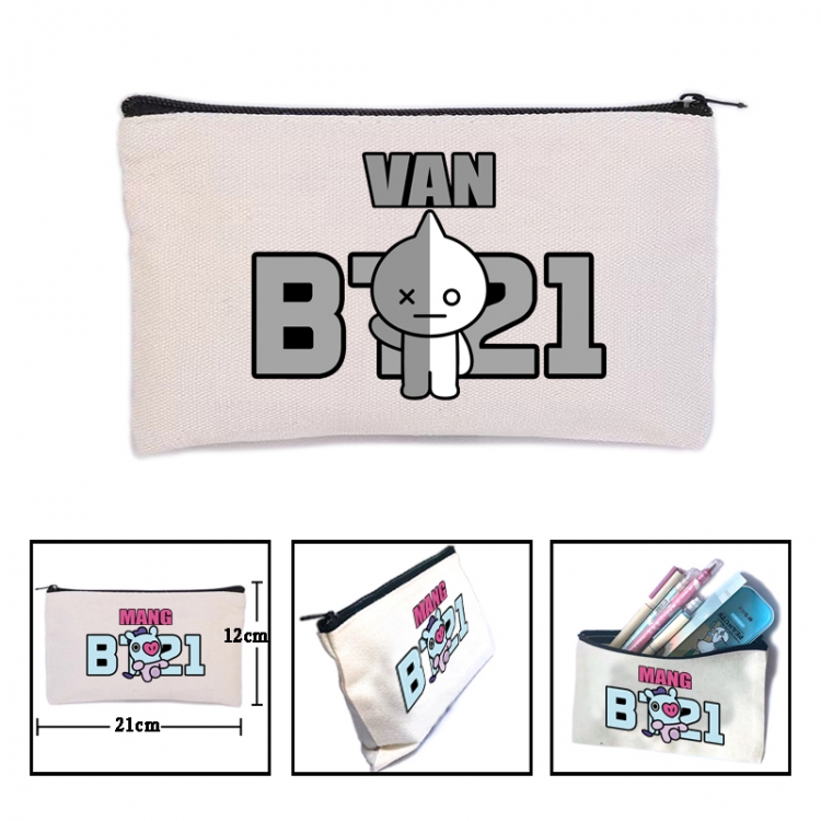 BTS Anime canvas minimalist printed pencil case storage bag 21X12cm