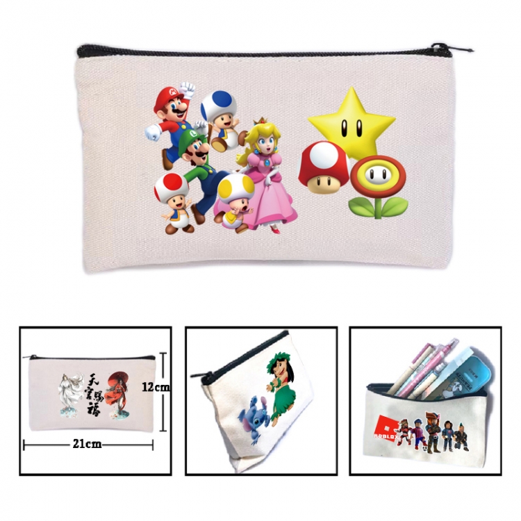 Super Mario Anime canvas minimalist printed pencil case storage bag 21X12cm