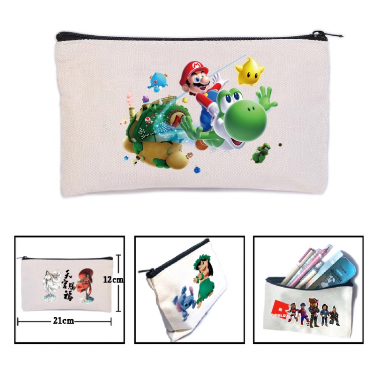 Super Mario Anime canvas minimalist printed pencil case storage bag 21X12cm