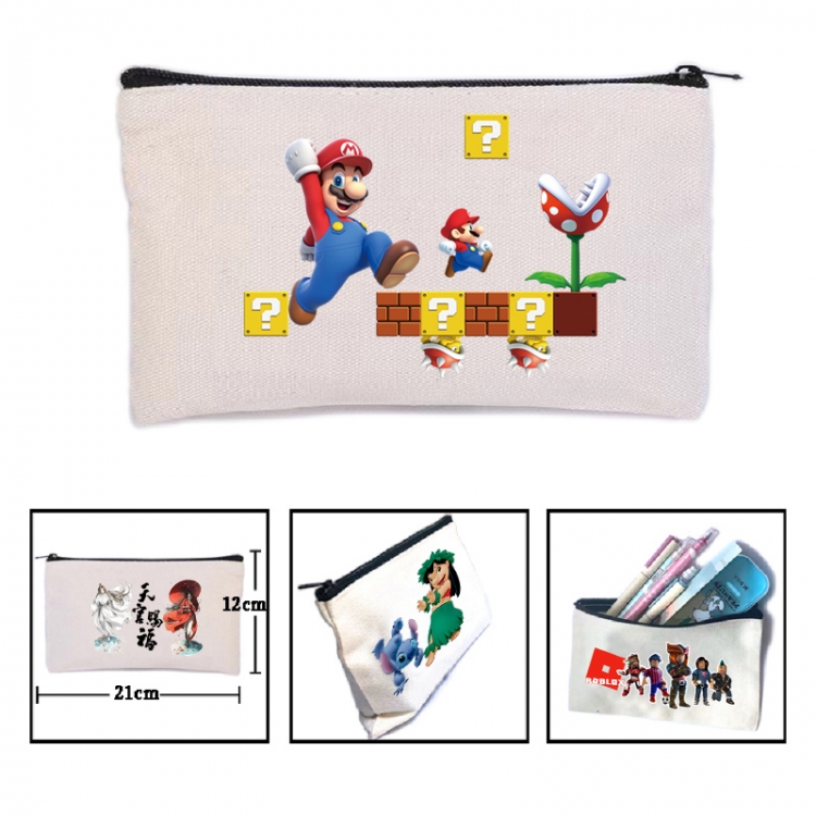 Super Mario Anime canvas minimalist printed pencil case storage bag 21X12cm