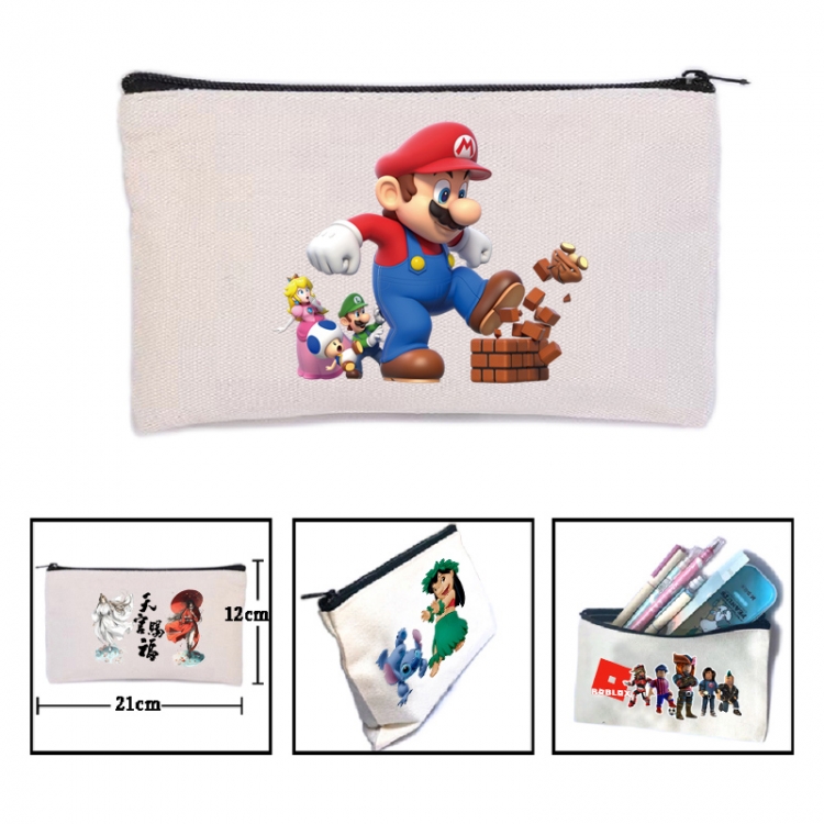 Super Mario Anime canvas minimalist printed pencil case storage bag 21X12cm