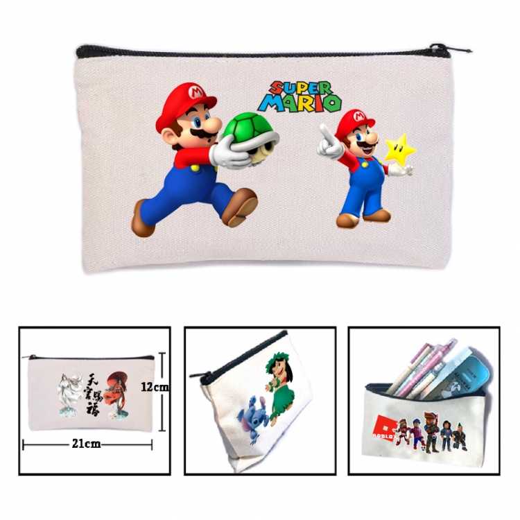 Super Mario Anime canvas minimalist printed pencil case storage bag 21X12cm