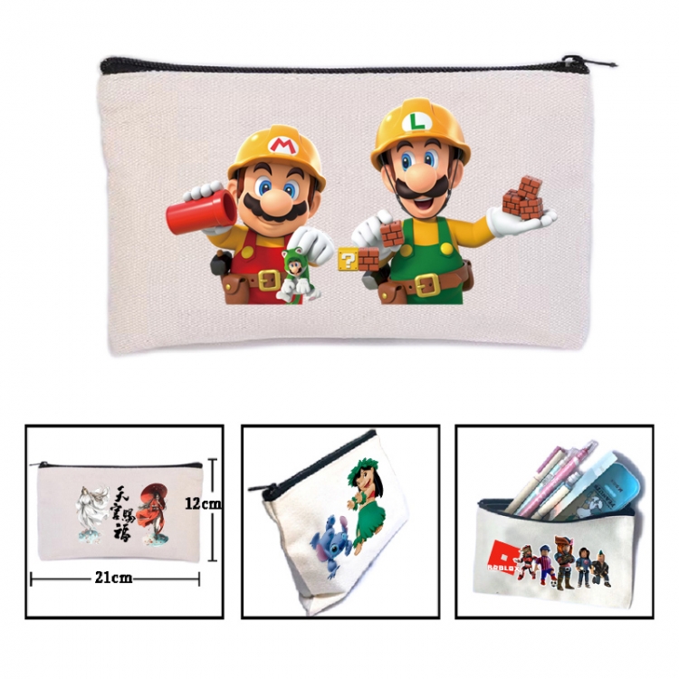 Super Mario Anime canvas minimalist printed pencil case storage bag 21X12cm