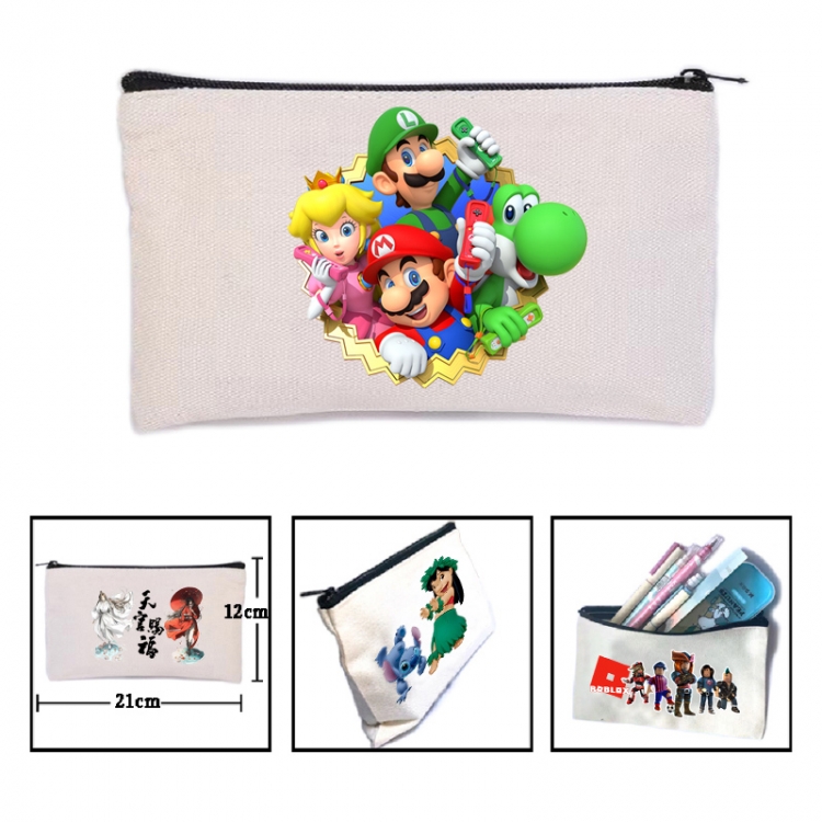 Super Mario Anime canvas minimalist printed pencil case storage bag 21X12cm