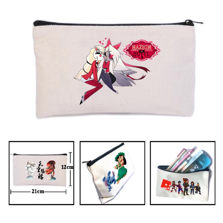 Hazbin Hotel Anime canvas minimalist printed pencil case storage bag 21X12cm