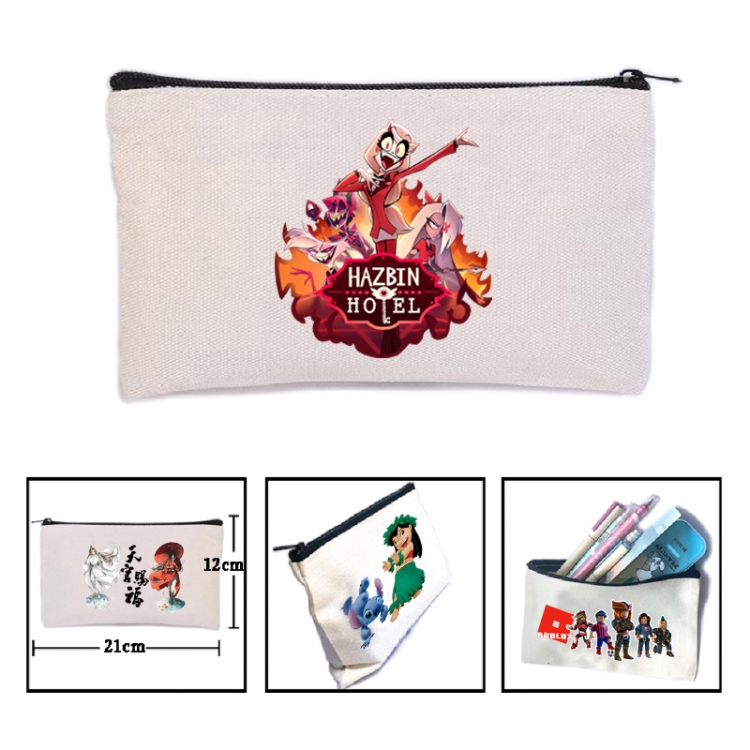 Hazbin Hotel Anime canvas minimalist printed pencil case storage bag 21X12cm