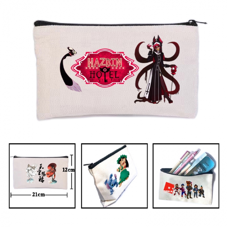 Hazbin Hotel Anime canvas minimalist printed pencil case storage bag 21X12cm