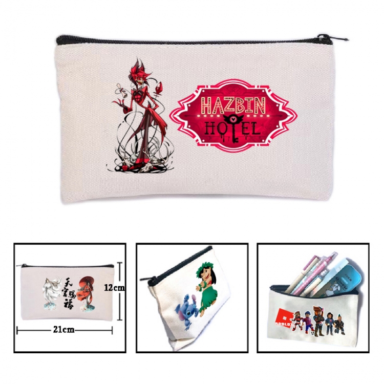 Hazbin Hotel Anime canvas minimalist printed pencil case storage bag 21X12cm