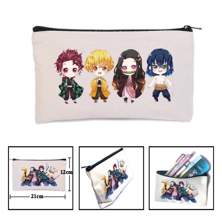 Demon Slayer Kimets Anime canvas minimalist printed pencil case storage bag 21X12cm