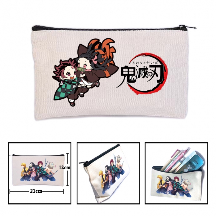 Demon Slayer Kimets Anime canvas minimalist printed pencil case storage bag 21X12cm