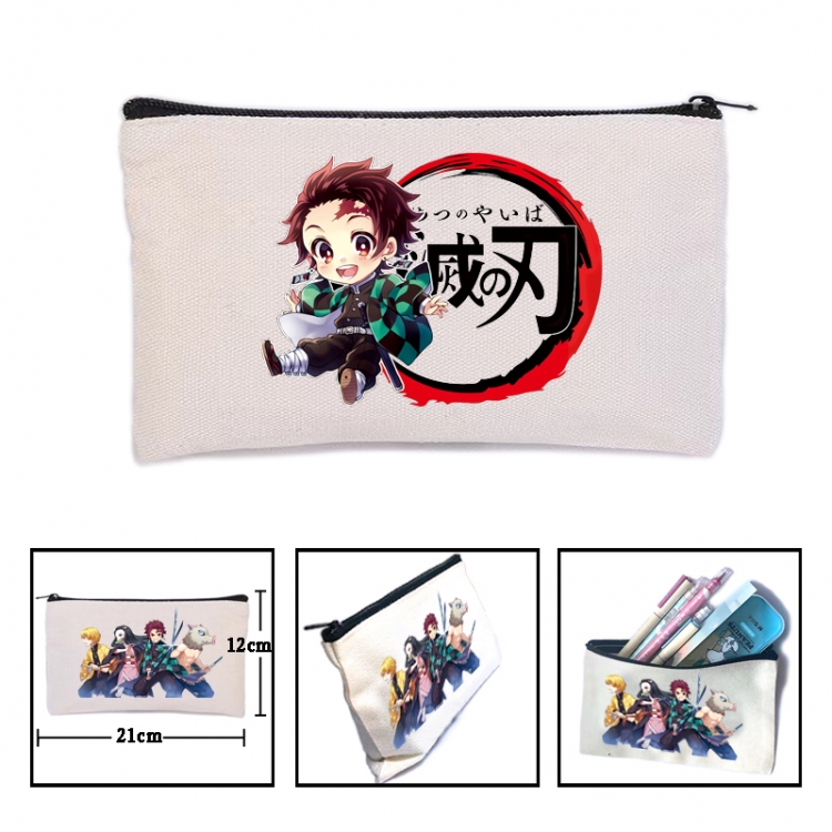 Demon Slayer Kimets Anime canvas minimalist printed pencil case storage bag 21X12cm